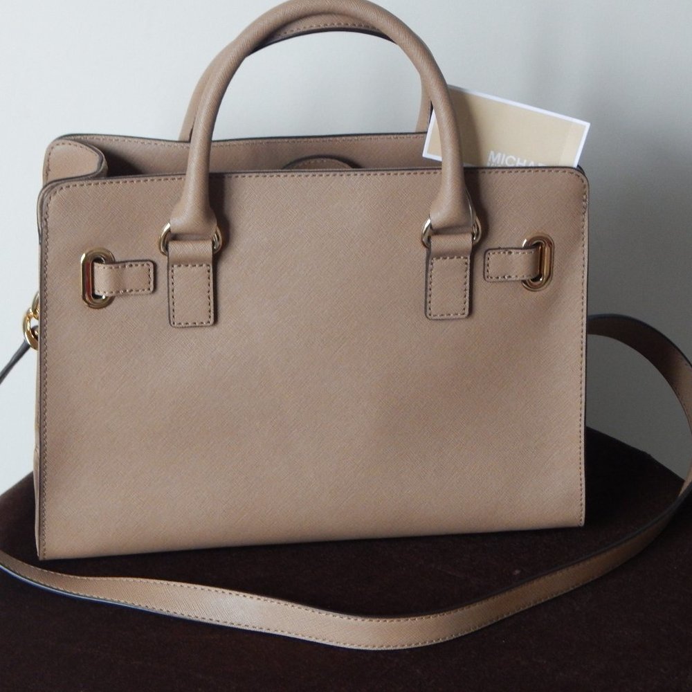 NWT MICHAEL KORS HAMILTON LEATHER EW KHAKI CHAIN SATCHEL CROSSBODY HANDBAG - Picture 5 of 8